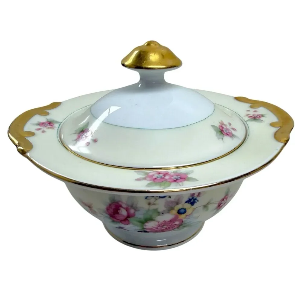 Vintage Blossom China Porcelain Sugar‎ Bowl w/Lid & Creamer Set Floral Japan
